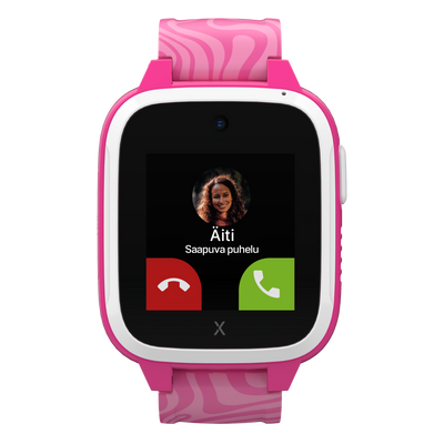 Vaaleanpunainen Xplora XGO3 kellopuhelin – saapuva puhelu äidiltä